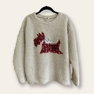 SHERPA PULLOVER, SIZE 4/6. CHRISTMAS SCOTTISH TERRIER ON FRONT.